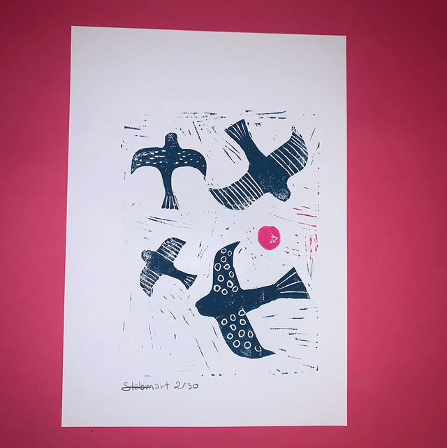 Linogravure A4 édition limitée "Les oiseaux n°1" 