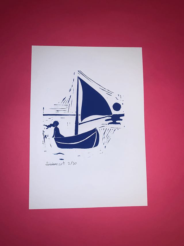 Linogravure A4 édition limitée « Le voilier »