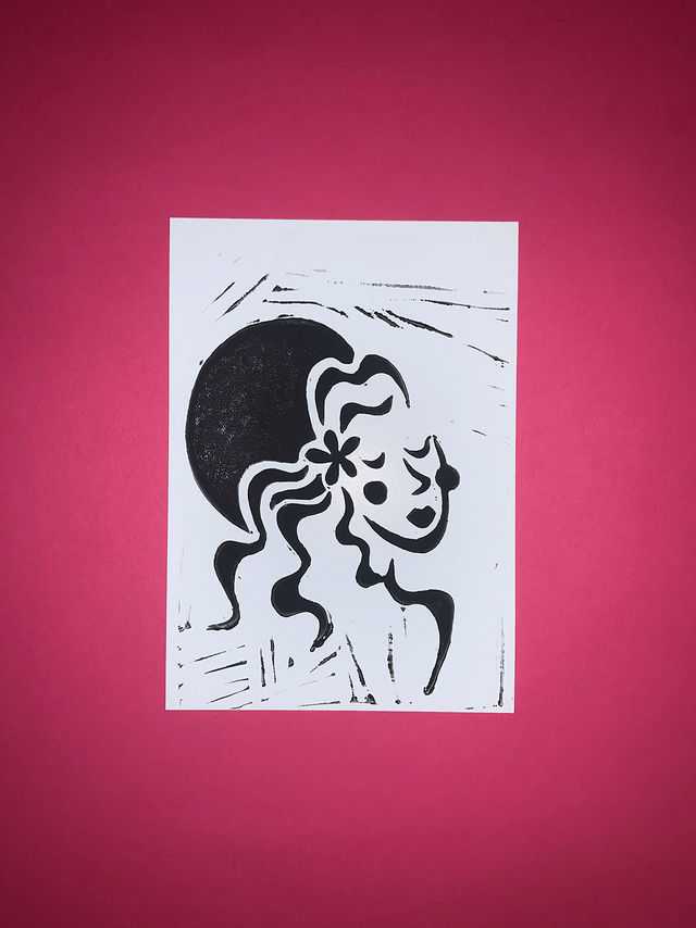 Carte postale linogravure originale "Portrait"