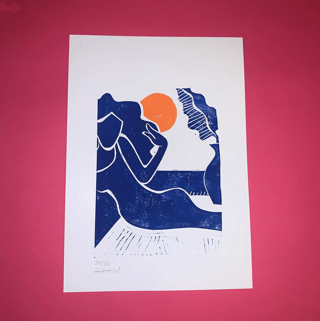 Linogravure A4 édition limitée "Douce soirée" 