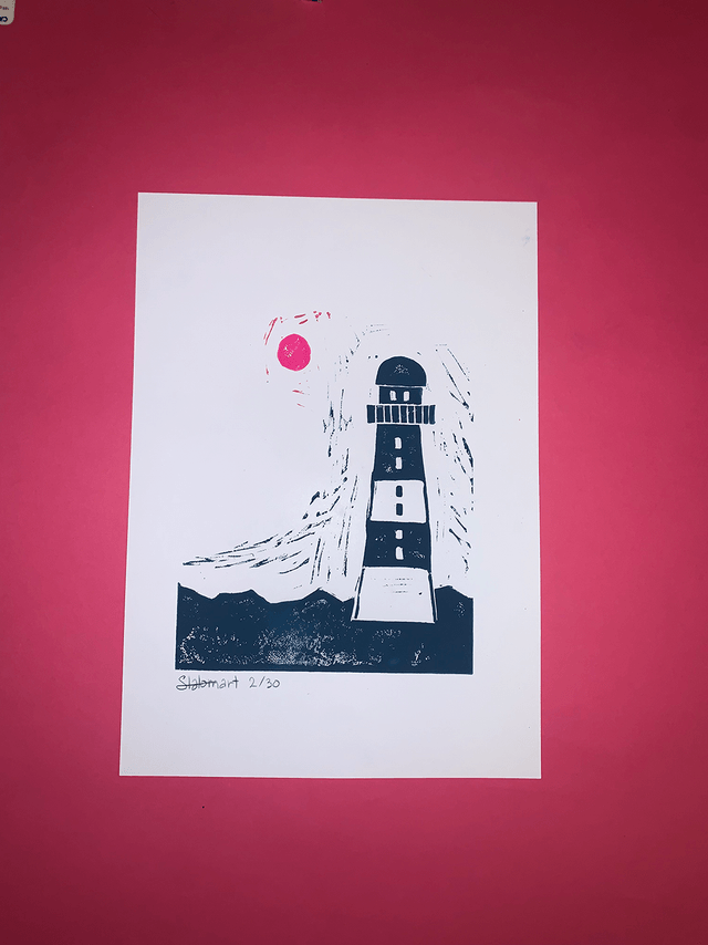 Linogravure A4 édition limitée « Le phare »