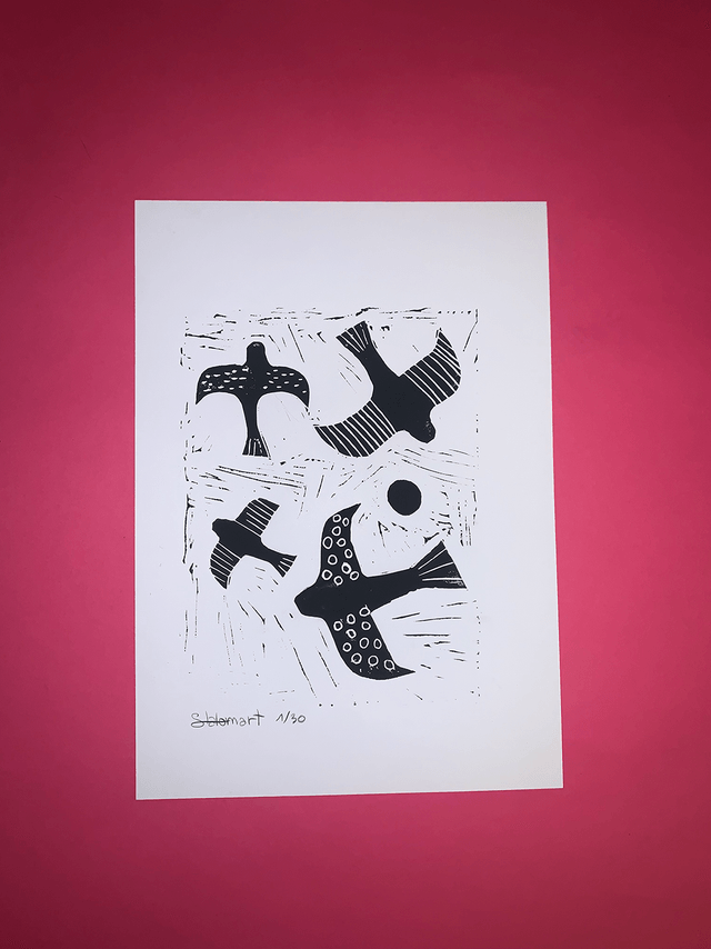 Linogravure A4 édition limitée "Les oiseaux n°1" 