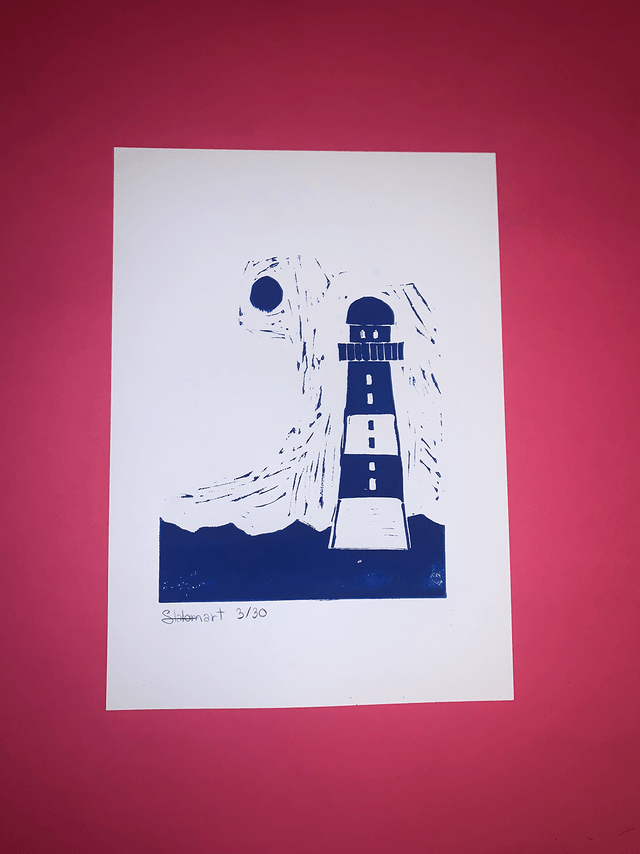 Linogravure A4 édition limitée « Le phare »