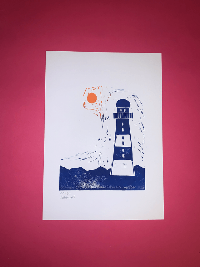 Linogravure A4 édition limitée « Le phare »