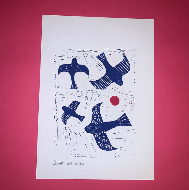 Linogravure A4 édition limitée "Les oiseaux n°1" 