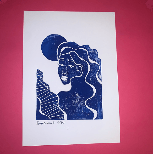 Linogravure A4 édition limitée "Vagues" 