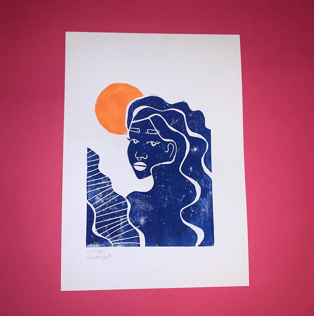 Linogravure A4 édition limitée "Vagues" 