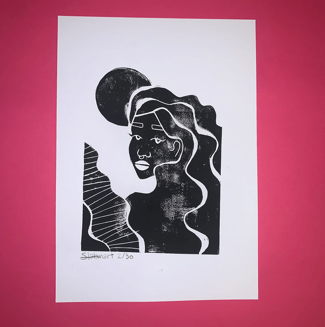 Linogravure A4 édition limitée "Vagues" 