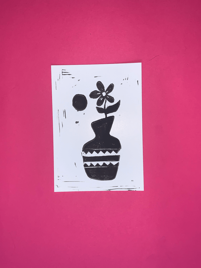 Carte postale linogravure originale "Vase"