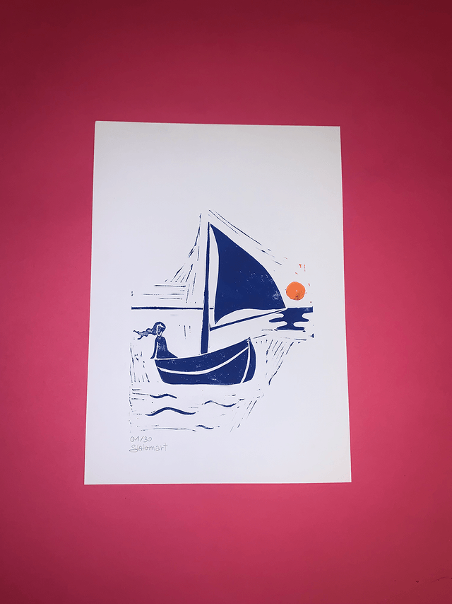 Linogravure A4 édition limitée « Le voilier »