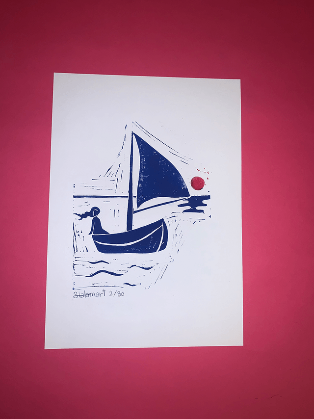 Linogravure A4 édition limitée « Le voilier »