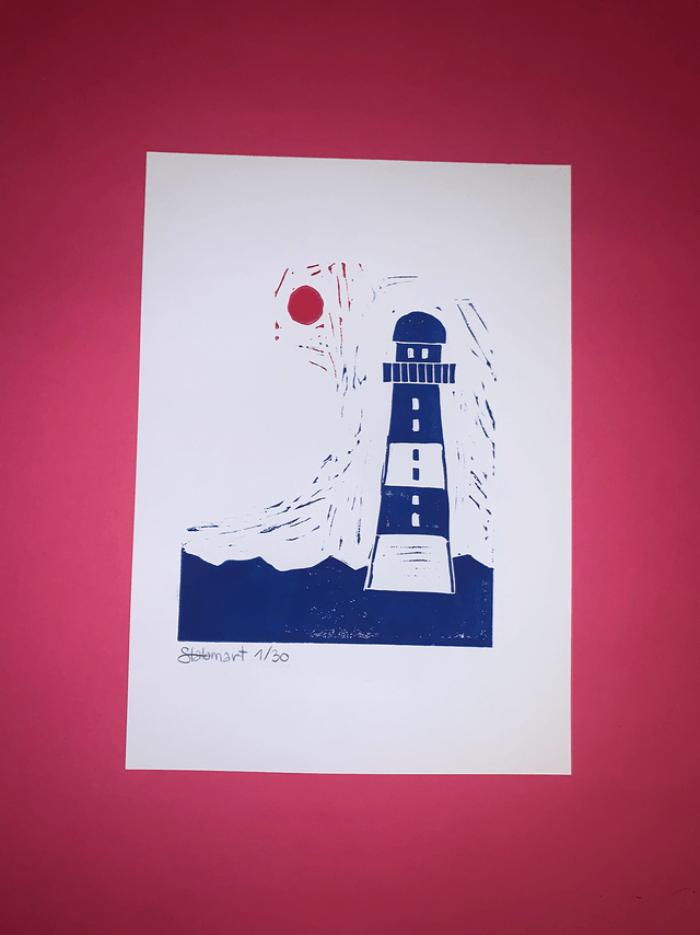 Linogravure A4 édition limitée « Le phare »