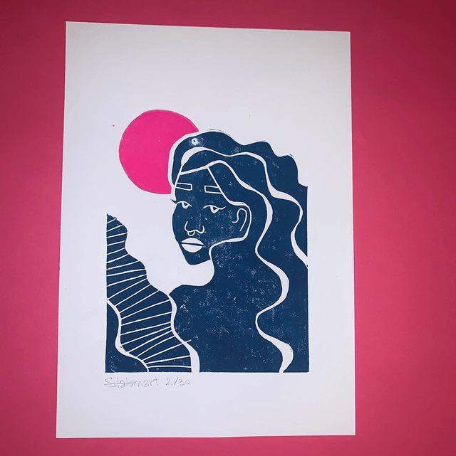 Linogravure A4 édition limitée "Vagues" 
