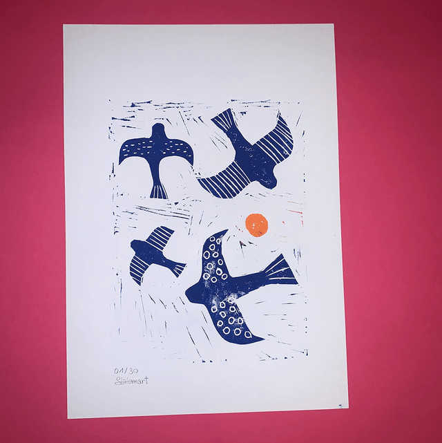 Linogravure A4 édition limitée "Les oiseaux n°1" 