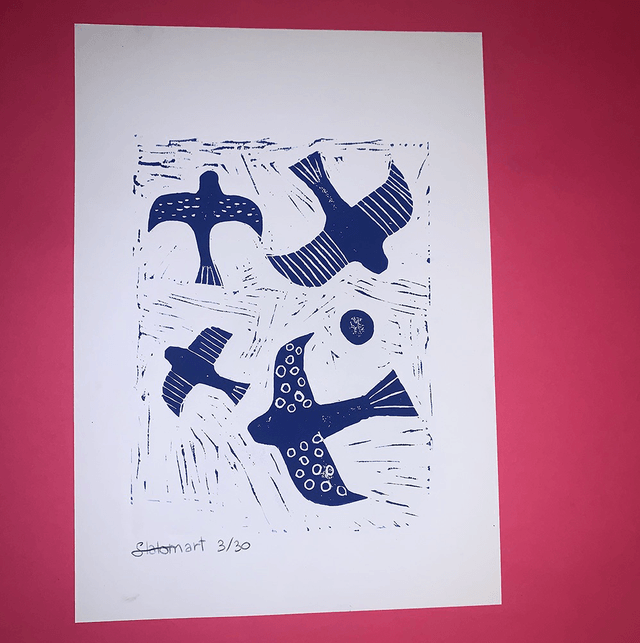 Linogravure A4 édition limitée "Les oiseaux n°1" 