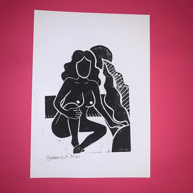 Linogravure A4 édition limitée &quot;Amour de soi&quot; 