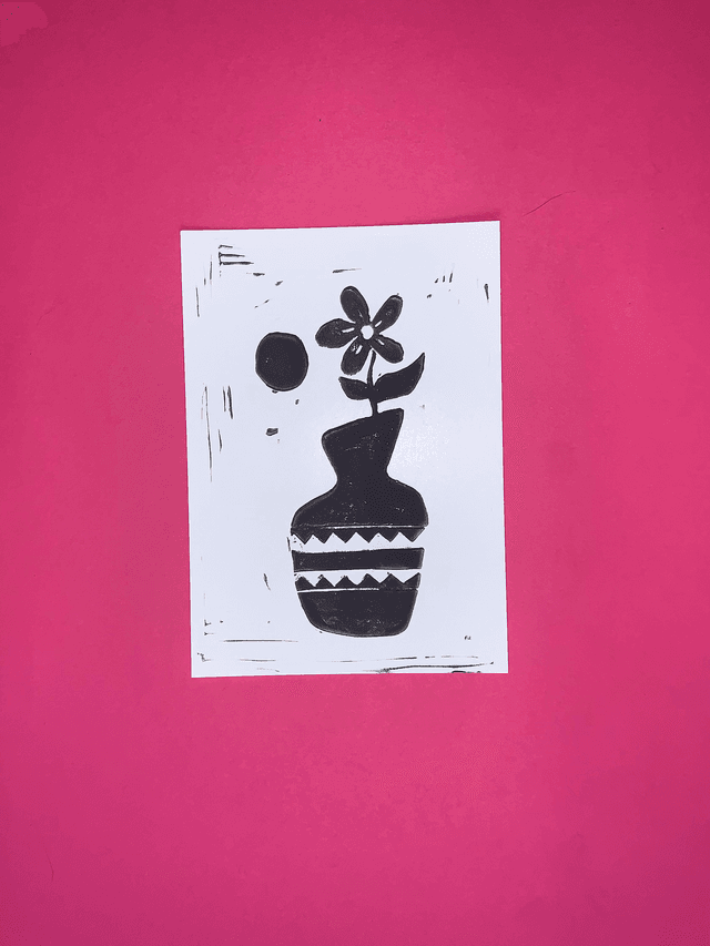 Carte postale linogravure originale &quot;Vase&quot;
