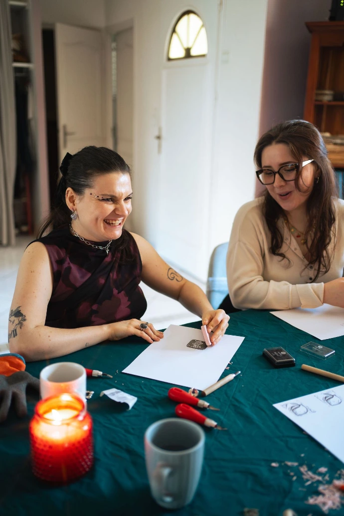 Atelier linogravure privé (tampons gravés à la main) animé par Salomé Quetier