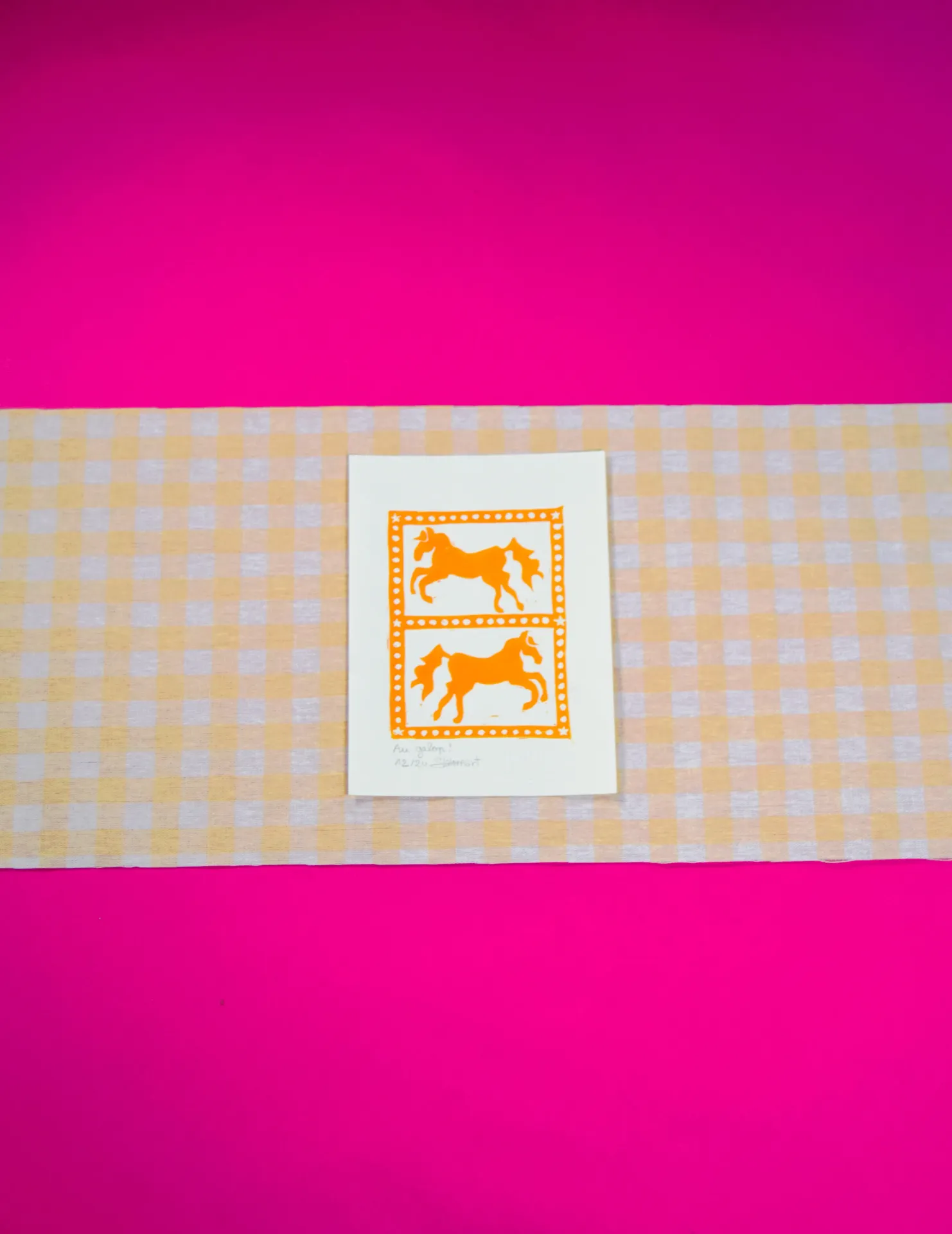 [LINOA5B1] Linogravure Au galop ! (Orange)