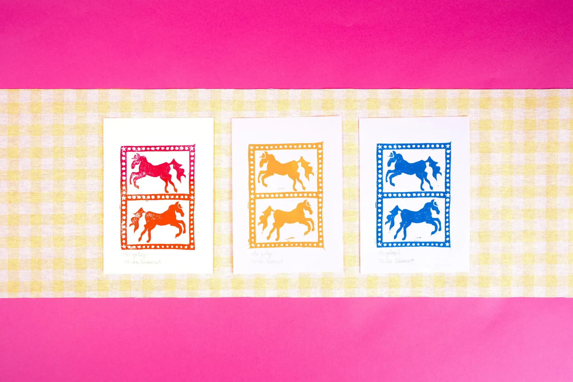 [LINOA5B1] Linogravure Au galop ! (Orange)