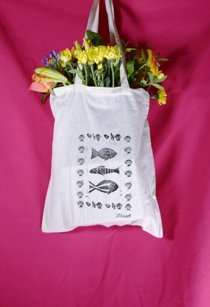 [TOTEBAG5A] Tote bag - Les poissons (Bleu)