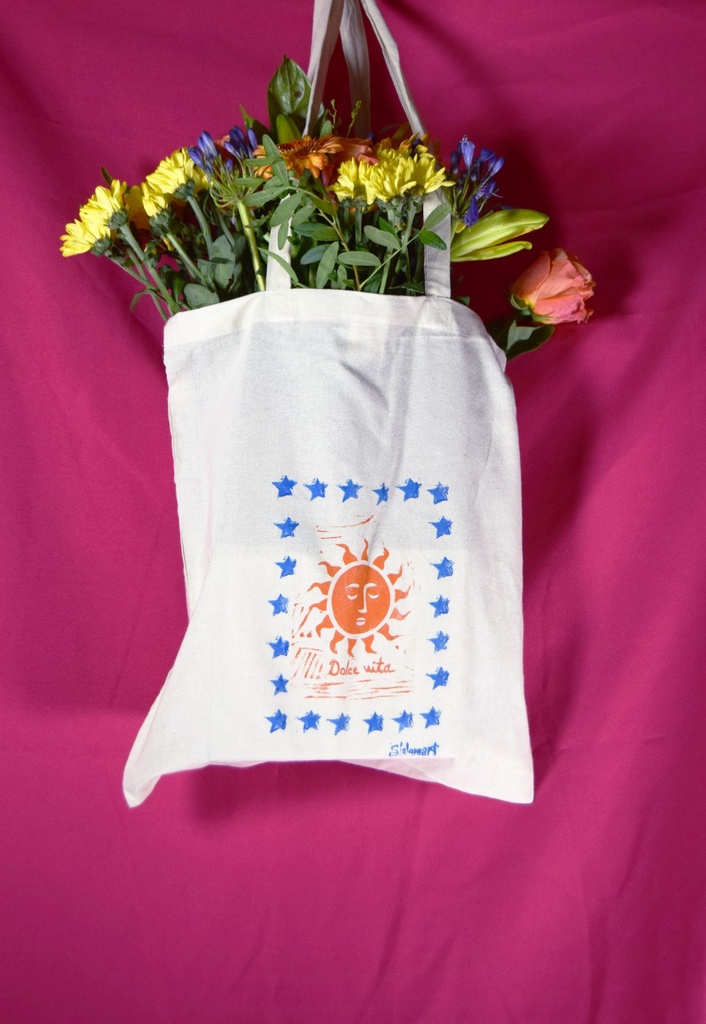 [TOTEBAG7A] Tote bag - Soleil (Rose et orange)